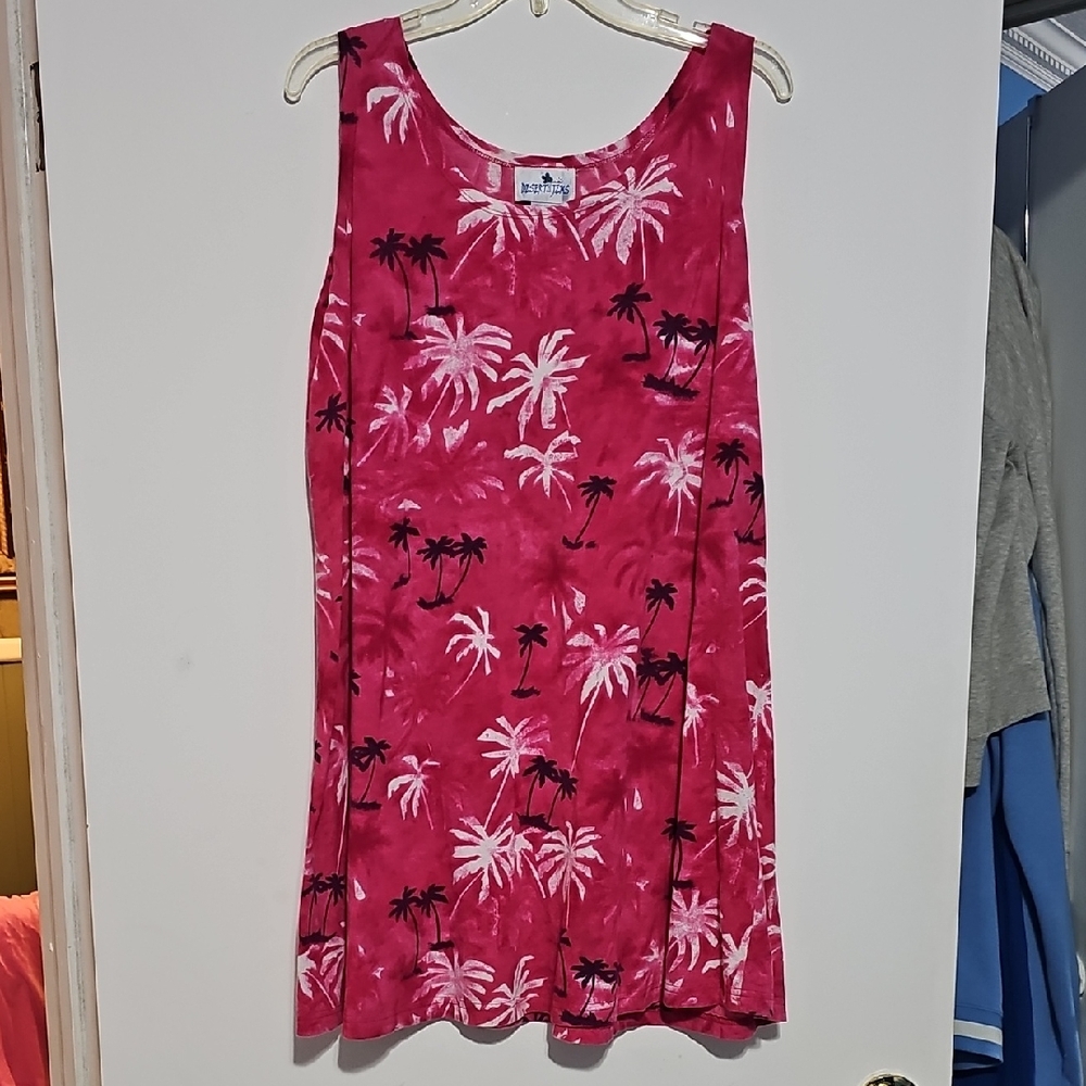 Desert Gems Pink Sleeveless Dress with Palm Tree Print Coverup Beach Resort Sz L